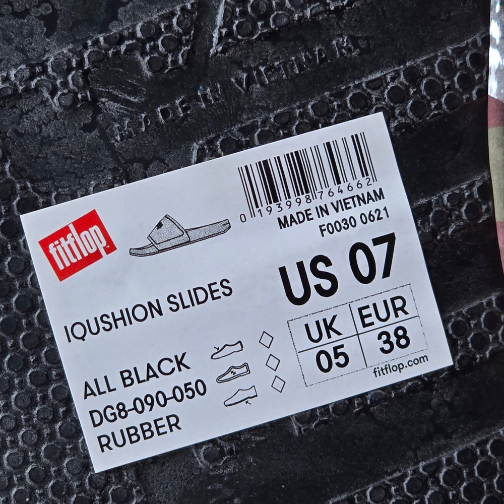 FitFlop iQushion Slides All Black Rubber Sandals DG8-090-050 Mens 7 Womens 9 - Picture 5 of 6